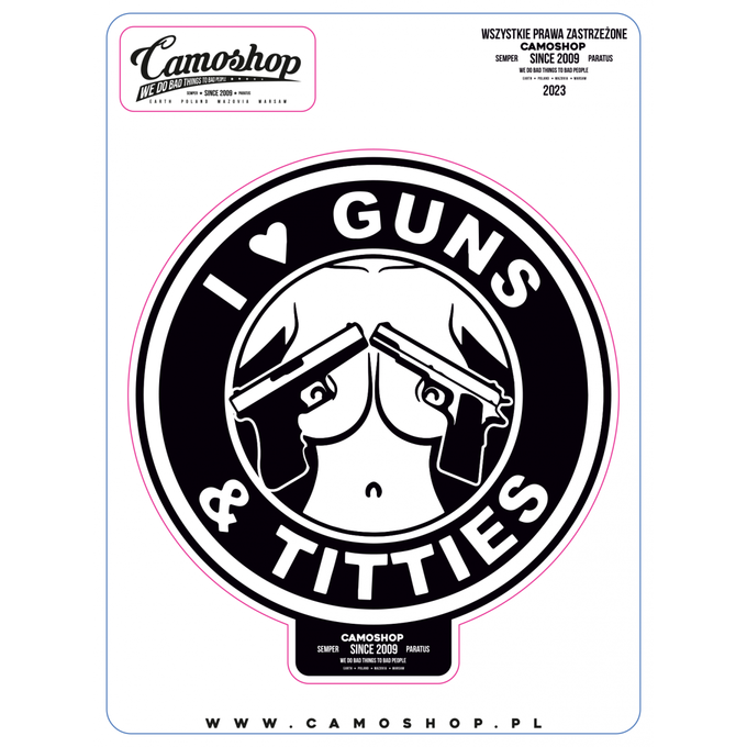 Guns and titties - naklejka czarna